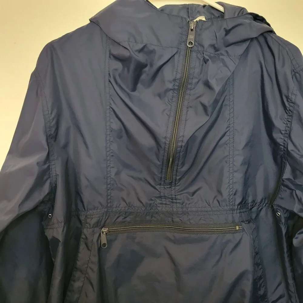 Lands End Mens Large Blue Hooded Pullover‎ Windbreaker Jacket Half Zip